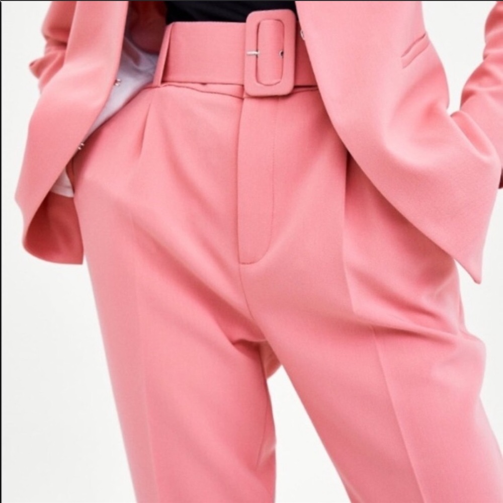 Zara pink high waisted trousers with belt.